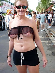 Fun grannies flashing their tits outdoors